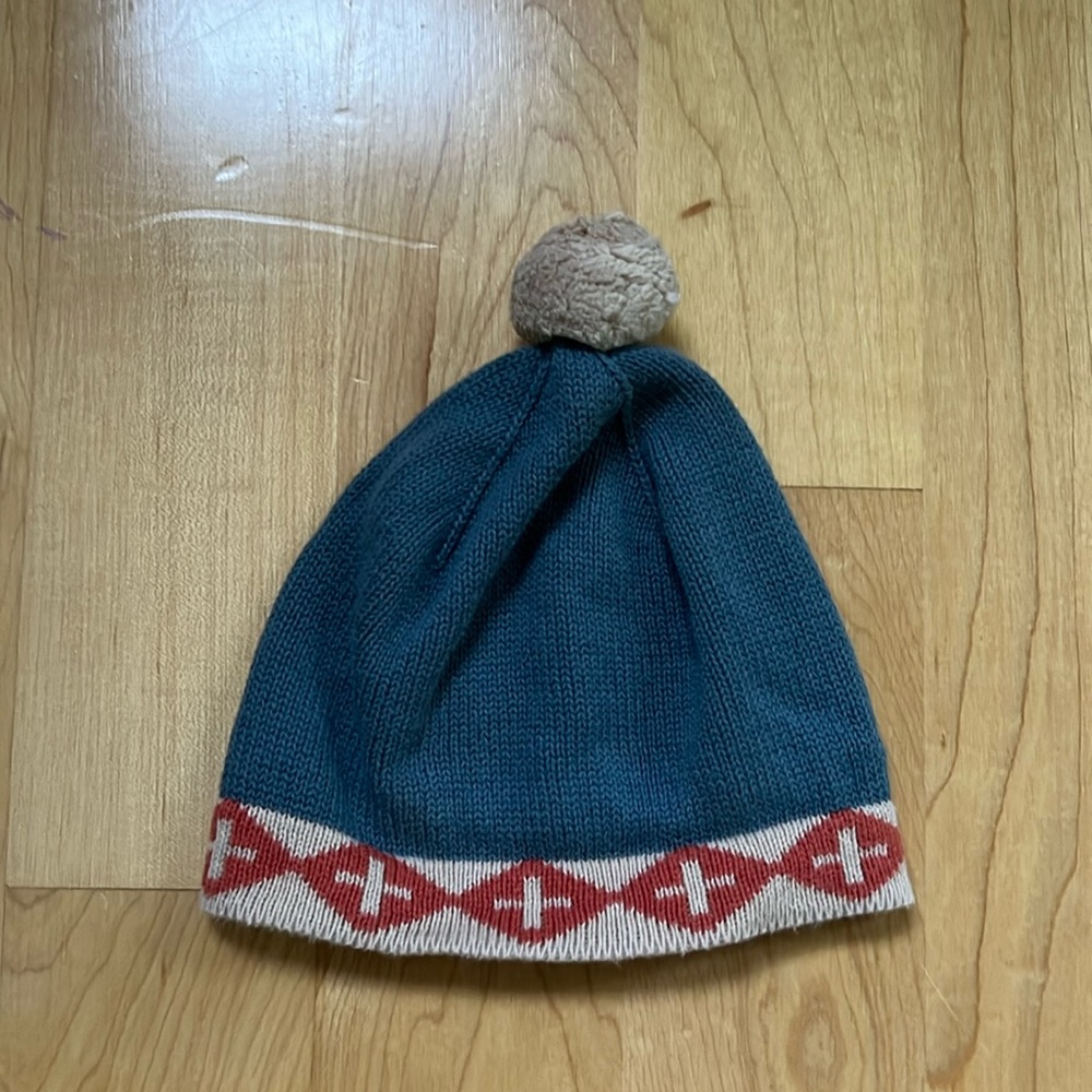 Knitted Pendleton beanie with pom-pom